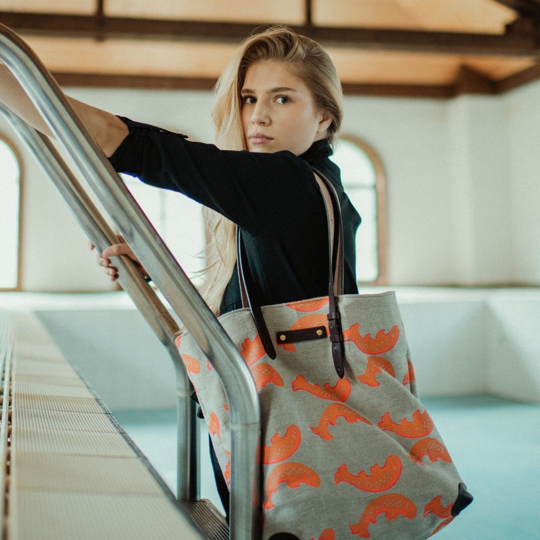 Shopper "Argentine" aus handbedrucktem Rucksackleinen