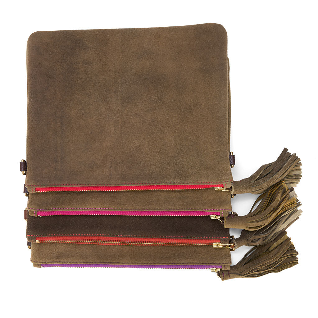 Clutch "Alma" mit bunt-gestreiftem Tragegurt