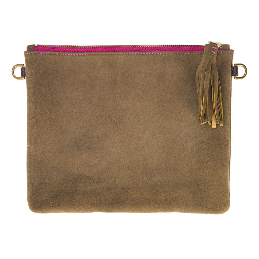 Clutch "Alma" mit bunt-gestreiftem Tragegurt