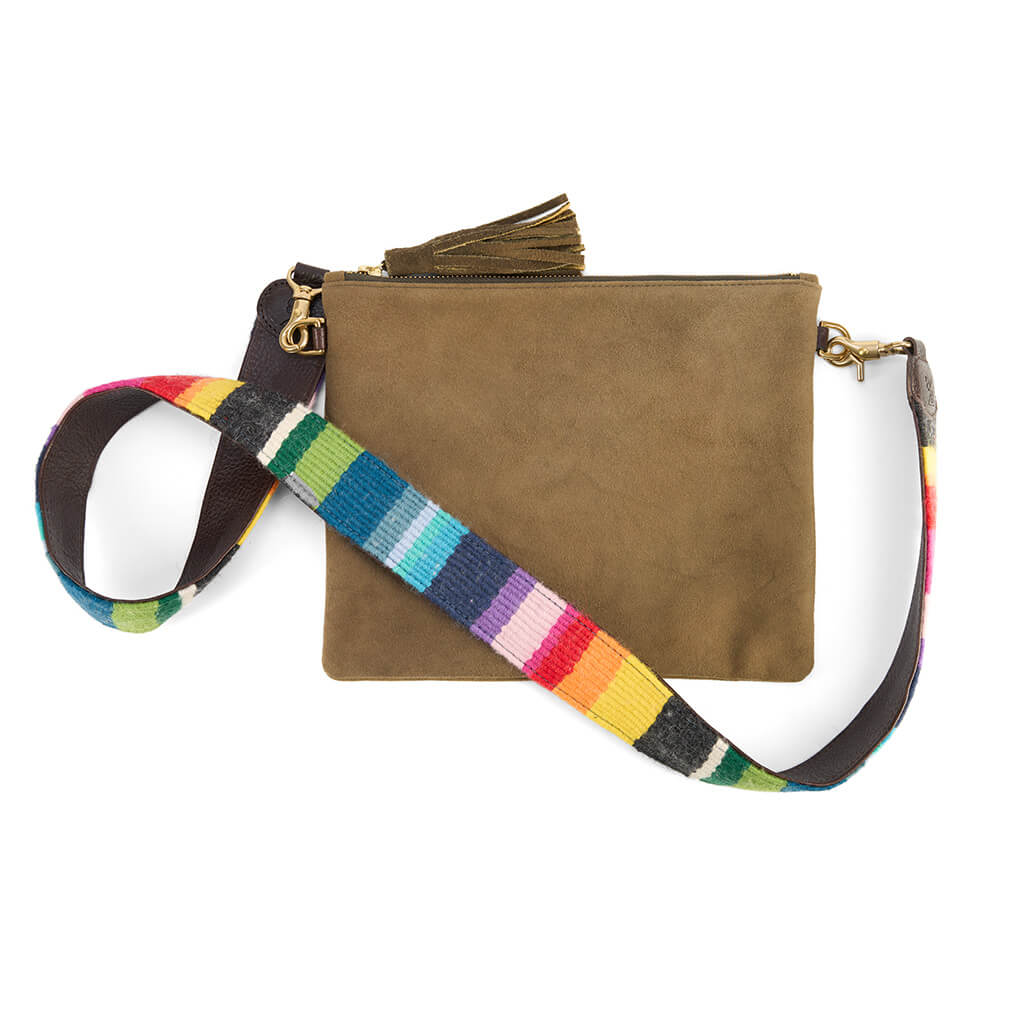 "Alma" Hirschleder Clutch im SET mit handgewebtem, bunten Gurtband