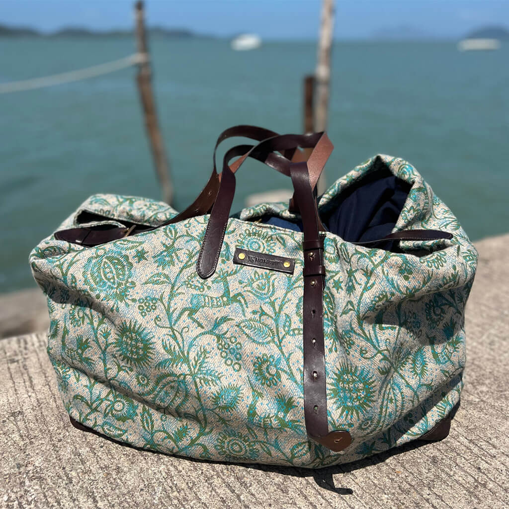 "Italie" XXL Tasche aus handbedrucktem Rucksackleinen